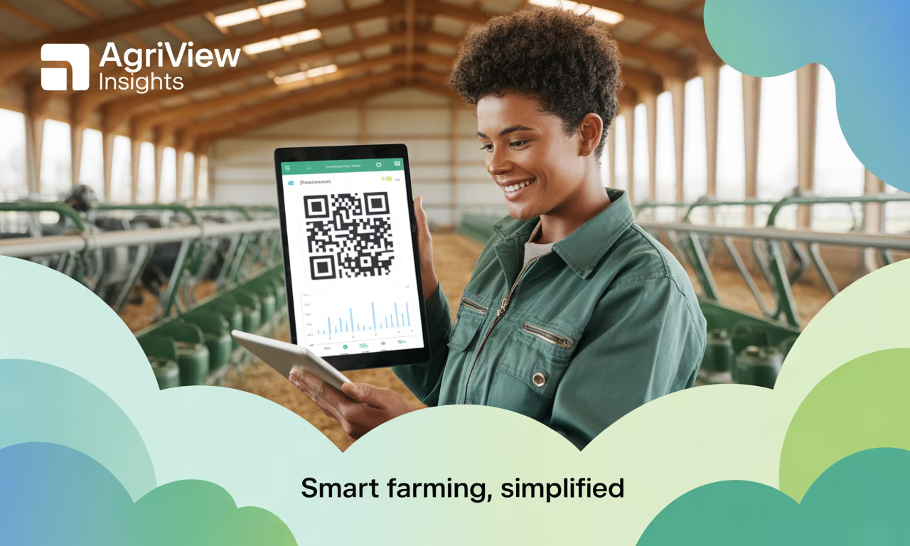 Smart farming — tablet showing livestock analytics in a modern farm setting